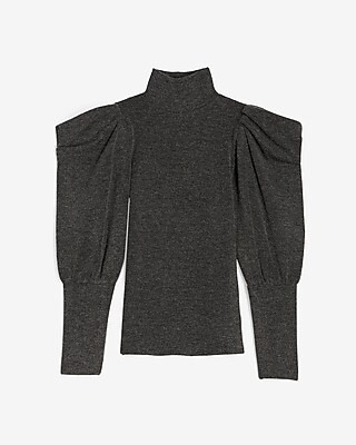 Ribbed Puff Sleeve Mock Neck Top | Express