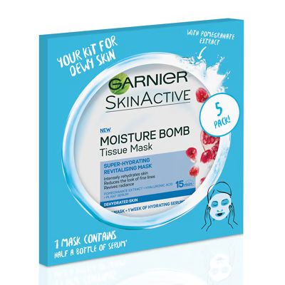 Garnier Skin Active Moisture Bomb Pomegranate Hydrating Tissue Face Masks Pack x 5 | Sephora UK