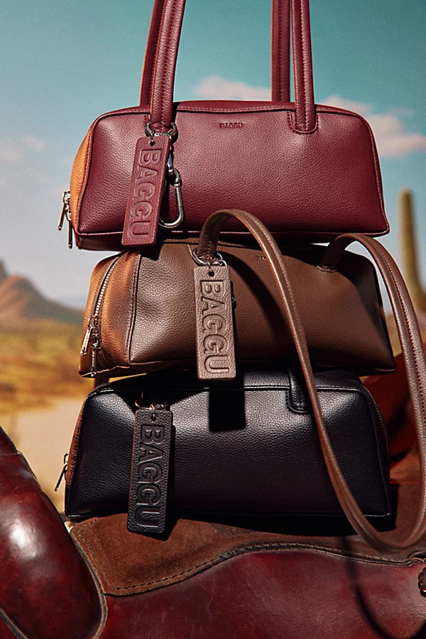 BAGGU Small Recycled Leather Bowler Bag in Brown, Women's at Urban Outfitters | Urban Outfitters (US and RoW)