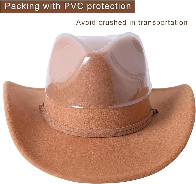 Lanzom Women Men Retro Felt Wide Brim Western Cowboy Cowgirl Hat Dress Up Hat with Wind Lanyard | Amazon (US)