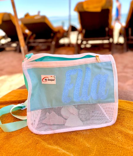 Seashell bag 🐚! The perfect way to hold your little one’s treasures at the beach. We also use these to carry little swim toys to the pool. #beach #pool 