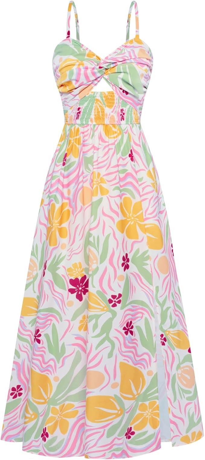 GRACE KARIN 2025 Women's Summer Spaghetti Strap Maxi Dress Smocked Floral Dress Sleeveless Boho B... | Amazon (US)