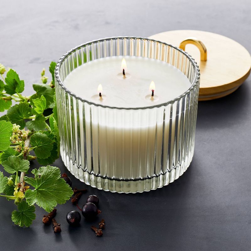 13oz 3 Wick Wood Lidded Ribbed Glass Clove and Black Currant Candle White - Threshold&#8482; desi... | Target