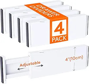 Lifewit 4 Pack Drawer Dividers 4" High,11-17" Adjustable Dresser Drawer Organizers for Clothes, E... | Amazon (US)