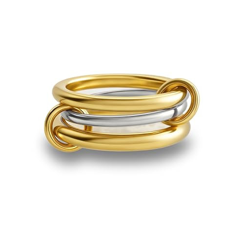 Gold Stackable Rings for Women Non Tarnish,Dainty 18k Gold Plated CZ Cubic Zirconia Rings,Silver and Gold Rings Set,Multi-Link Connected Rings (Gold Ring Set, 10) | Amazon (US)