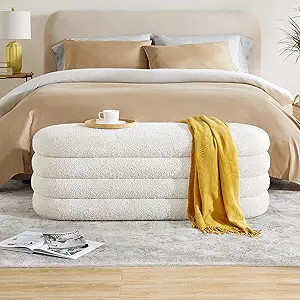Storage Ottoman Bench 49.2 Inch Upholstered Fabric Storage Bench for Bedroom End of Bed Aesthetic... | Amazon (US)