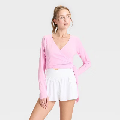 Women's Wrap Long Sleeve Top - JoyLab™ Light Pink XXS | Target