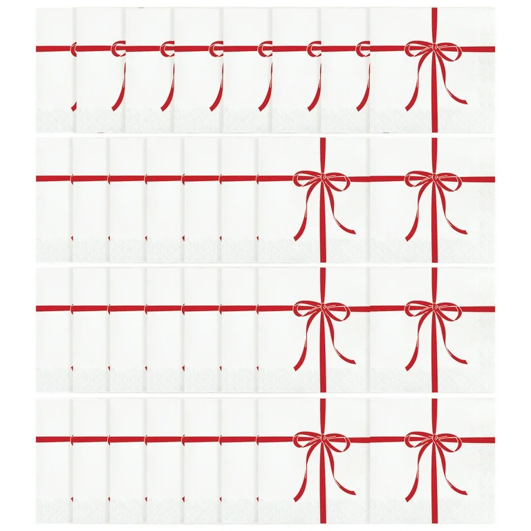 Festive Bows Paper Christmas Napkins, Red and White, 6.5" x 6.5", 32 Count, by Holiday Time | Walmart (US)