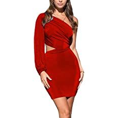 LYANER Women's One Shoulder Long Sleeve Cutout Bodycon Club Cocktail Mini Dress | Amazon (US)