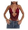 MakeMeChic Women's Y2k Crochet Halter Top Open Back Metal Ring Draped Front Summer Sequin Rave Pa... | Amazon (US)