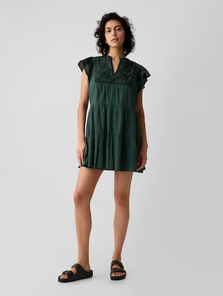 Crinkle Gauze Embroidered Mini Dress | Gap (US)
