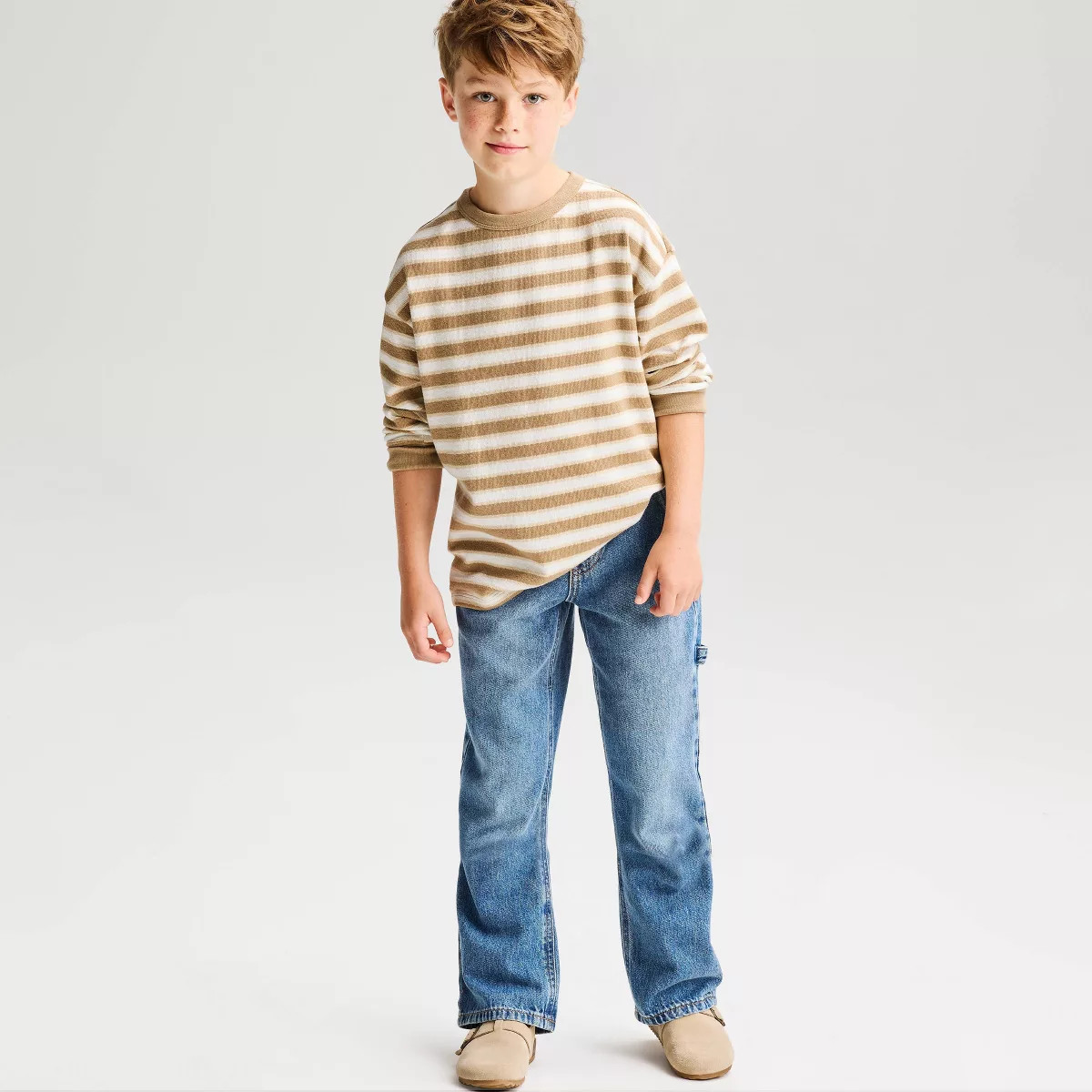 Boys' Long Sleeve Relaxed Fit Striped Textured Shirt - Cat & Jack\u2122 Tan XS | Target