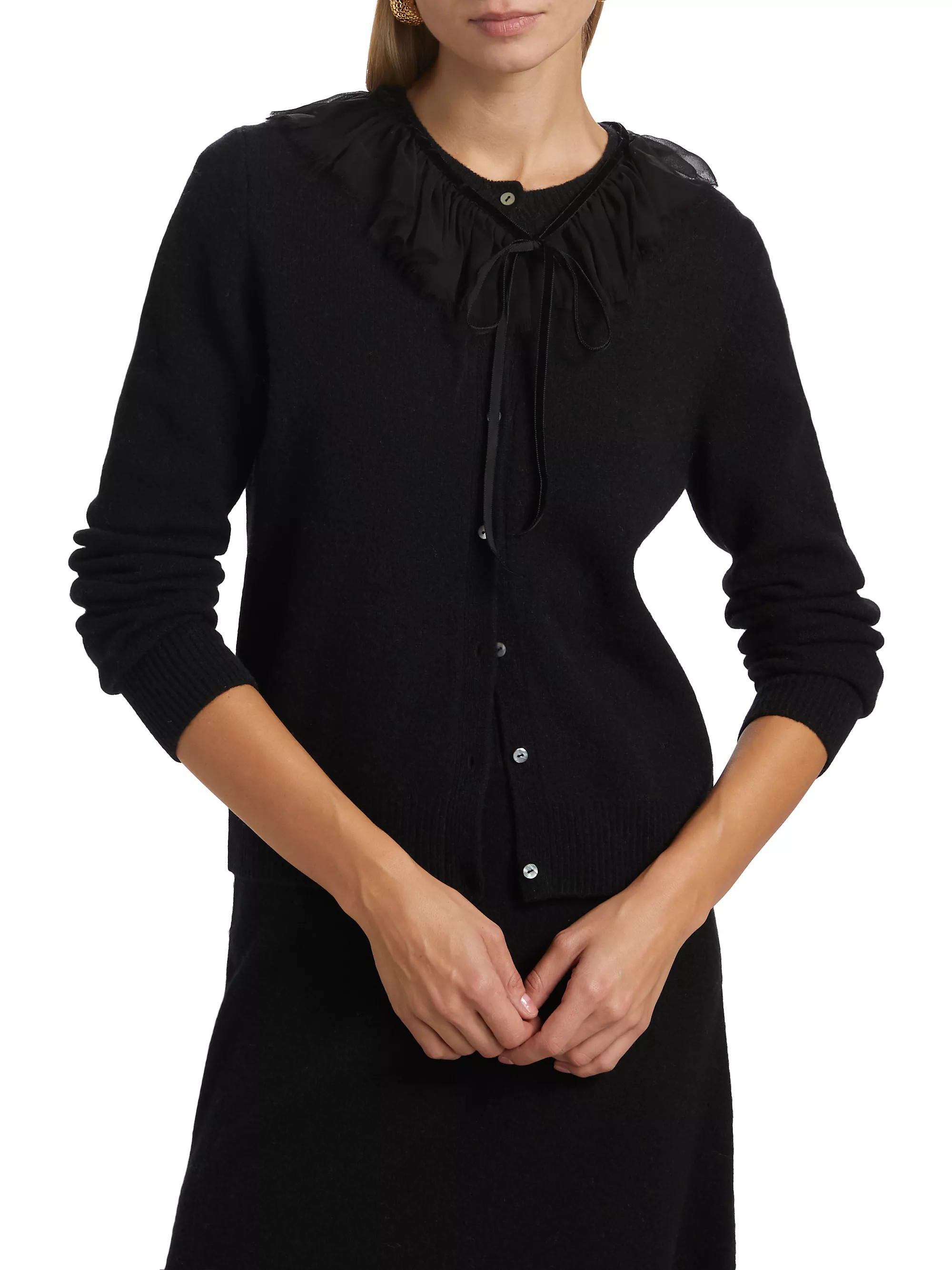 Lingua FrancaTulle-Trim Brushed Wool Cardigan | Saks Fifth Avenue
