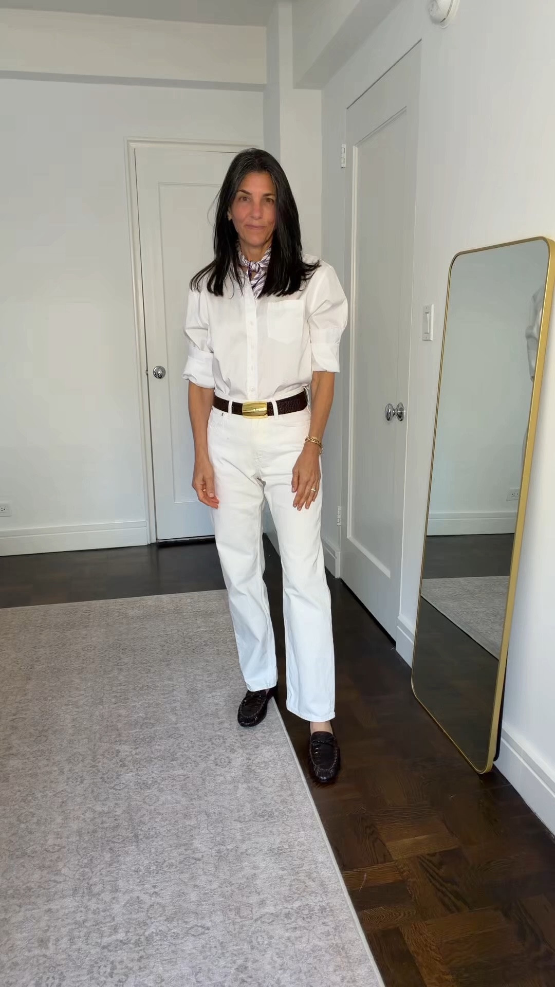 In all white with brown croc accessories
