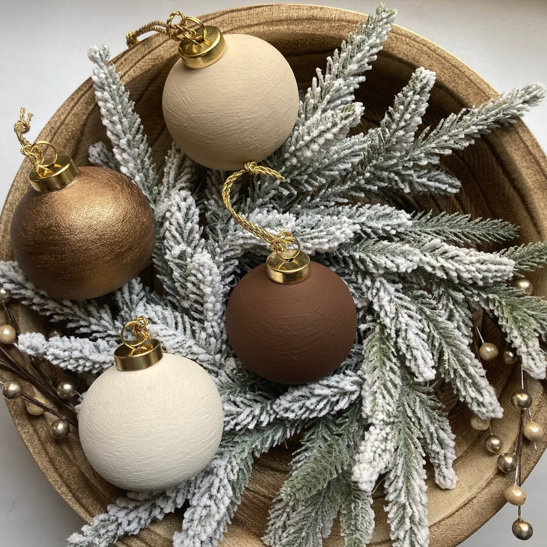 Textured Ceramic Ornaments I Hand Painted I 4 Pack I Modern I Brown Neutral - Etsy | Etsy (US)