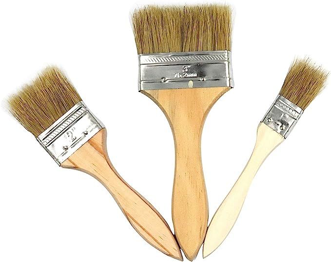 Ruwado 3 Pcs Flat Chip Paint Brush Wooden Stencil Natural Bristle Paintbrush for Wall Painting Wa... | Amazon (US)