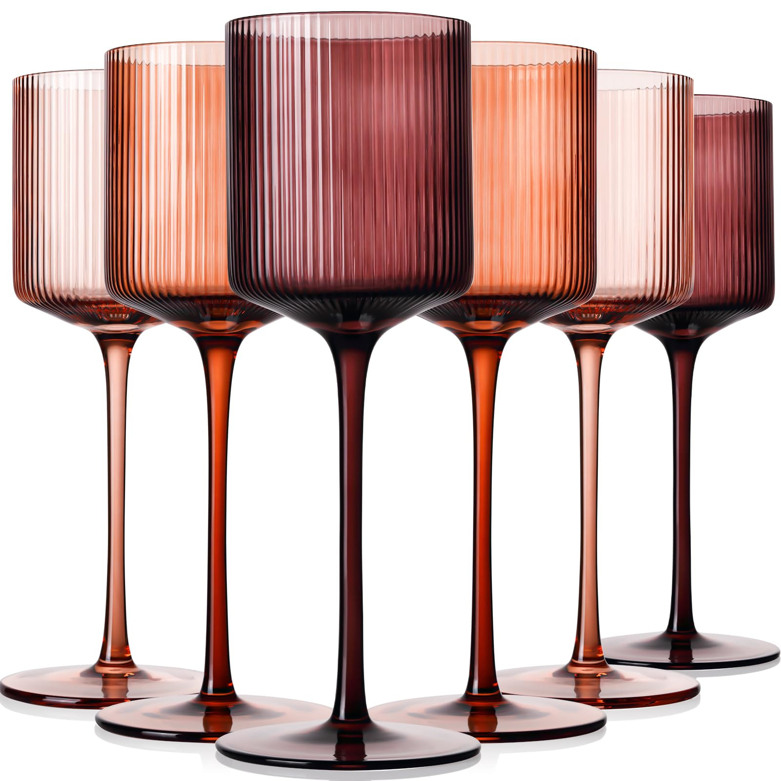 Melanin Colored Square Wine Glasses Set of 6, Elegant Ribbed Design Amber Crystal Glassware with ... | Amazon (US)
