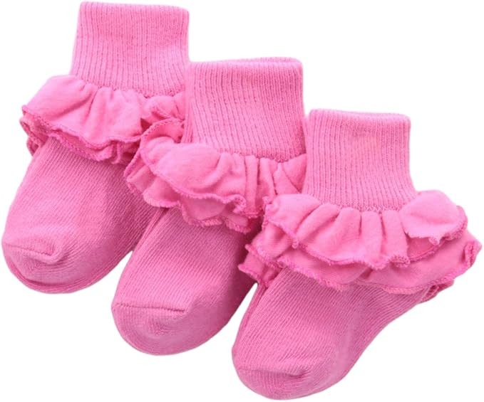Jefferies Socks Girls 2-6X Misty Ruffle Turn Cuff 3 Pair Pack Socks | Amazon (US)