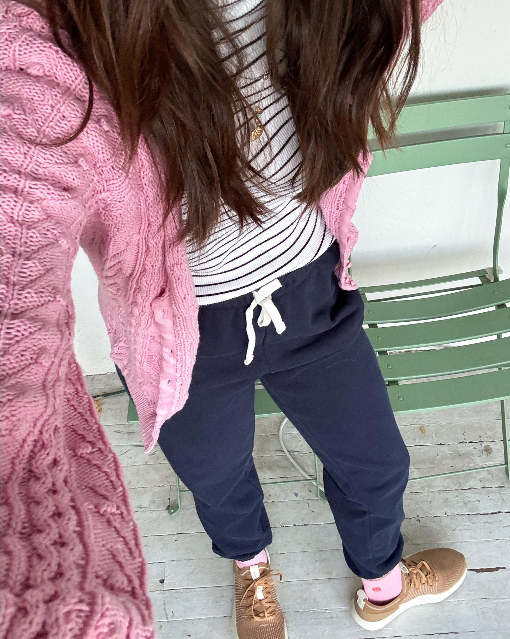 Recent photos: loved this easy look with these bright pink socks; a pretty (cold) winter walk; using my new heating pad because I exacerbated my cervicalgia playing Rockband 🤦🏻‍♀️🤣 

#LTKStyleTip #LTKHome #LTKActive