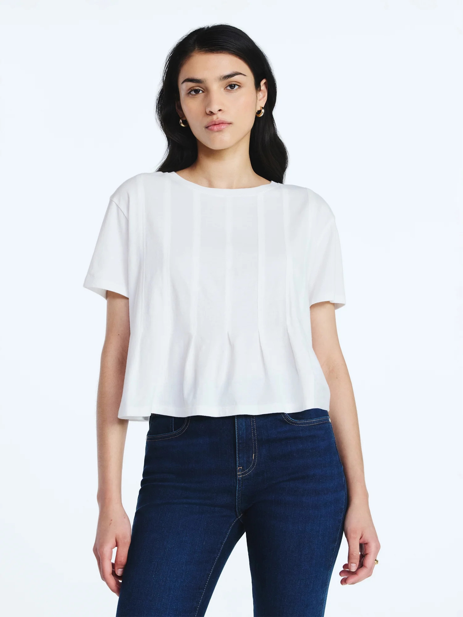 Scoop Women’s and Women's Plus Pleated Cropped Cotton Tee, Sizes XS-4X | Walmart (US)