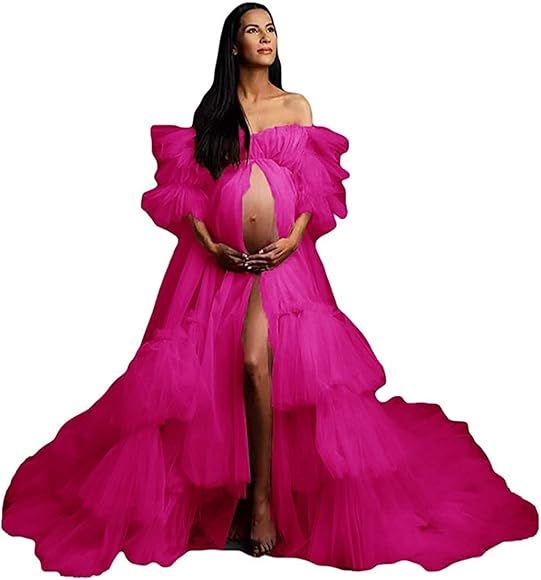 Lamosi Tulle Maternity Robe Sheer Photoshoot Gown Tulle Dress Bridal Lingerie | Amazon (US)