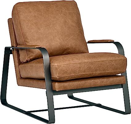 Amazon Brand – Rivet Summit Mid-Century Modern Leather Accent Chair with Steel Arms, 27"W, Cogn... | Amazon (US)