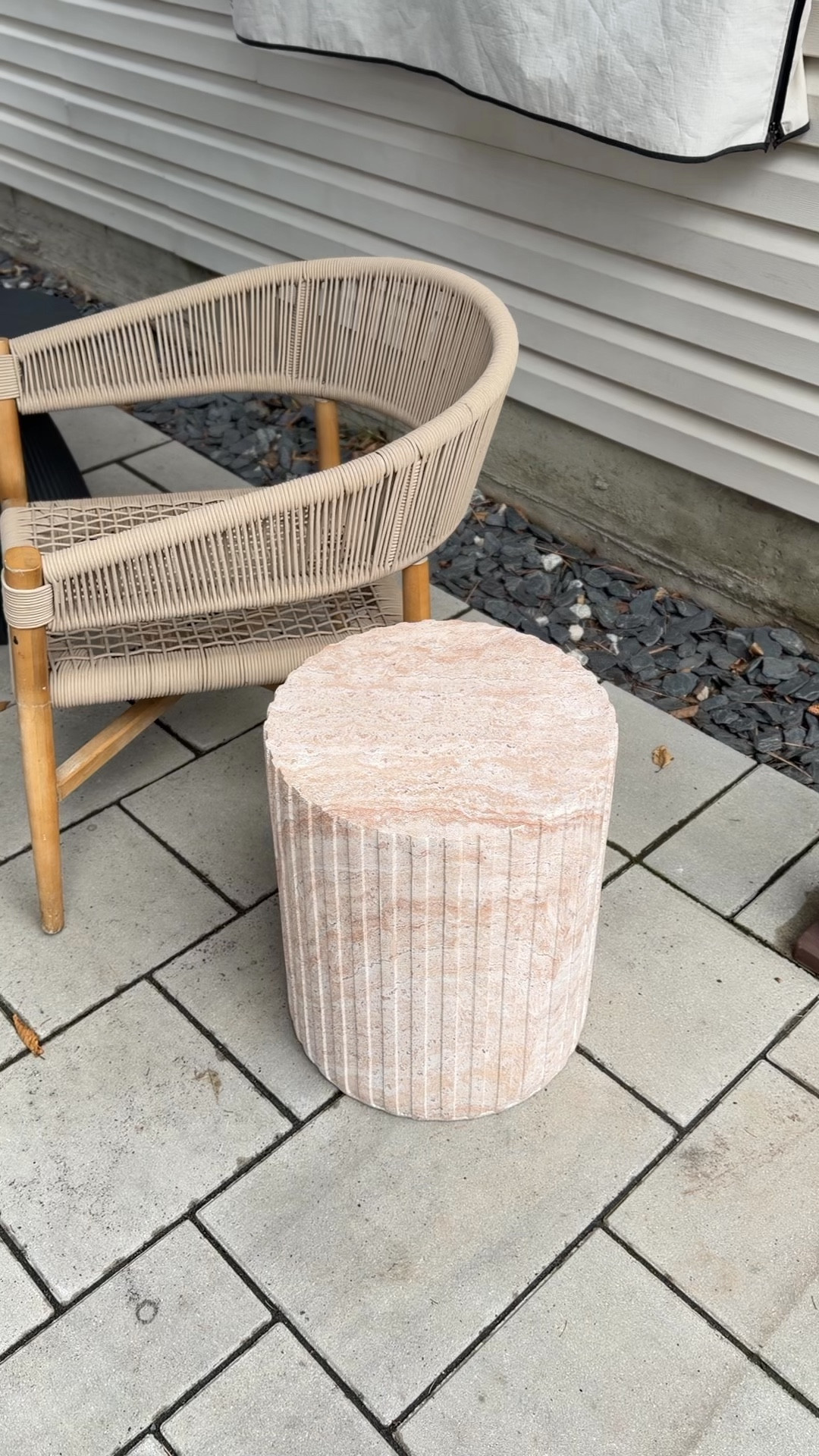 #ad Look at this gorgeous concrete travertine side table from @lowes . It's lightweight, yet durable. Perfect to spruce up our backyard. #LowesPartner

#LTKSaleAlert #LTKHome #LTKSeasonal