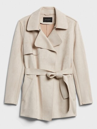 Short Tie-Waist Vegan Suede Trench Coat | Banana Republic Factory