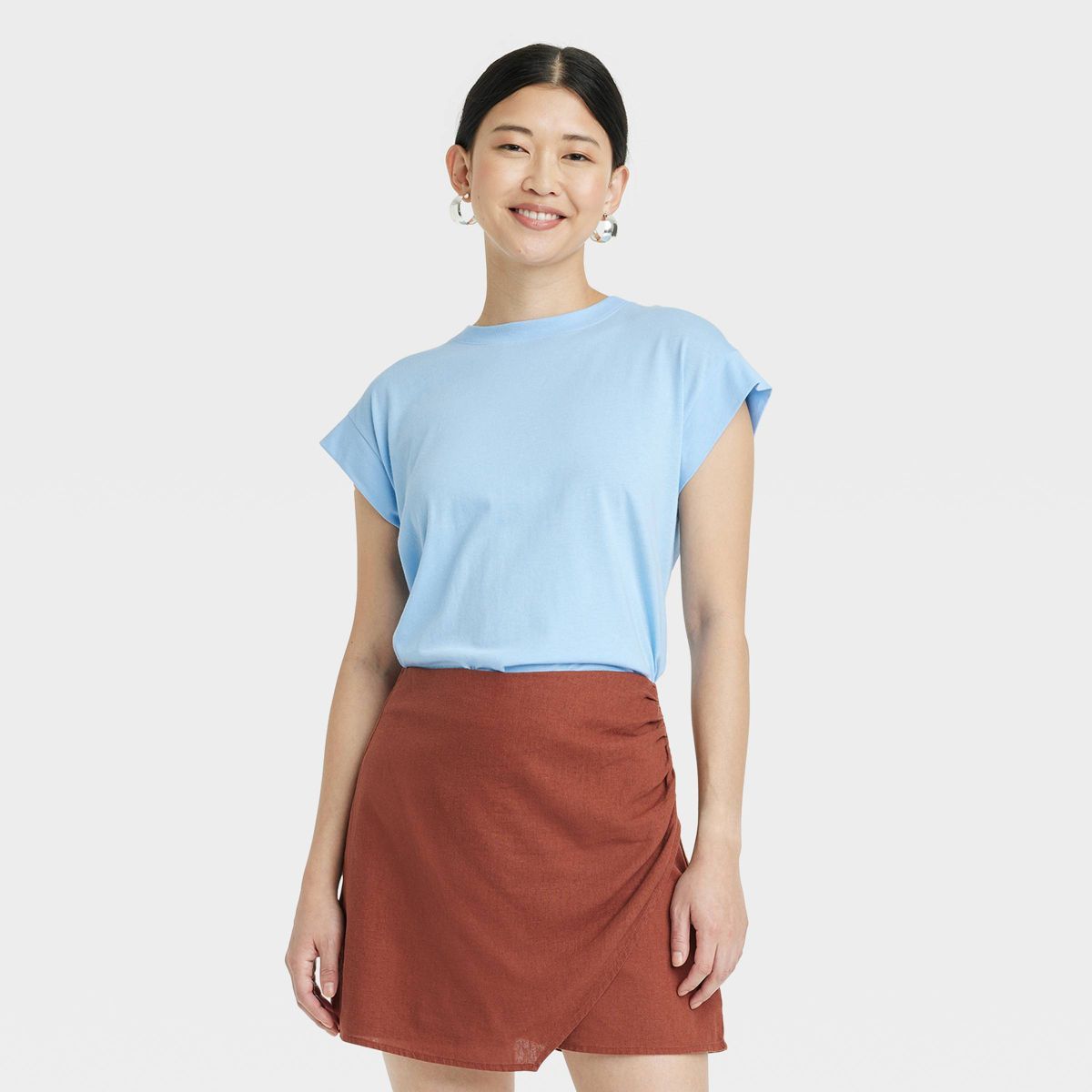 Women's Extended Shoulder T-Shirt - A New Day™ Light Blue L | Target