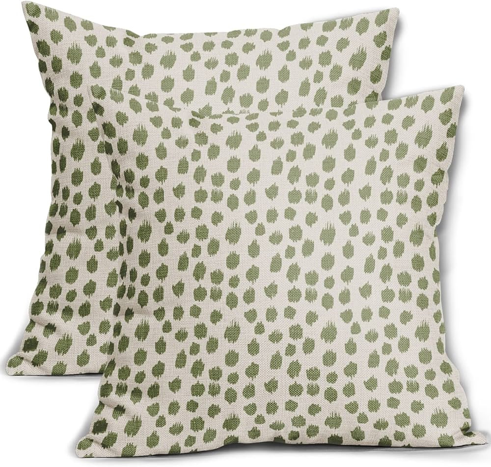 Sweetshow Sage Green Cream Pillow Covers 18x18 Set of 2 Boho Design Polka Dot Throw Pillows Moder... | Amazon (US)