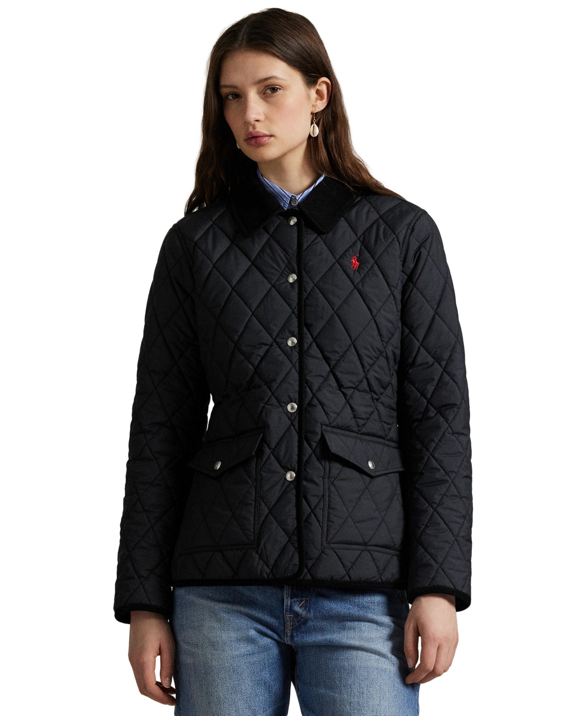 Polo Ralph Lauren Women's Corduroy-Trim Quilted Barn Jacket - Polo Black | Macy's