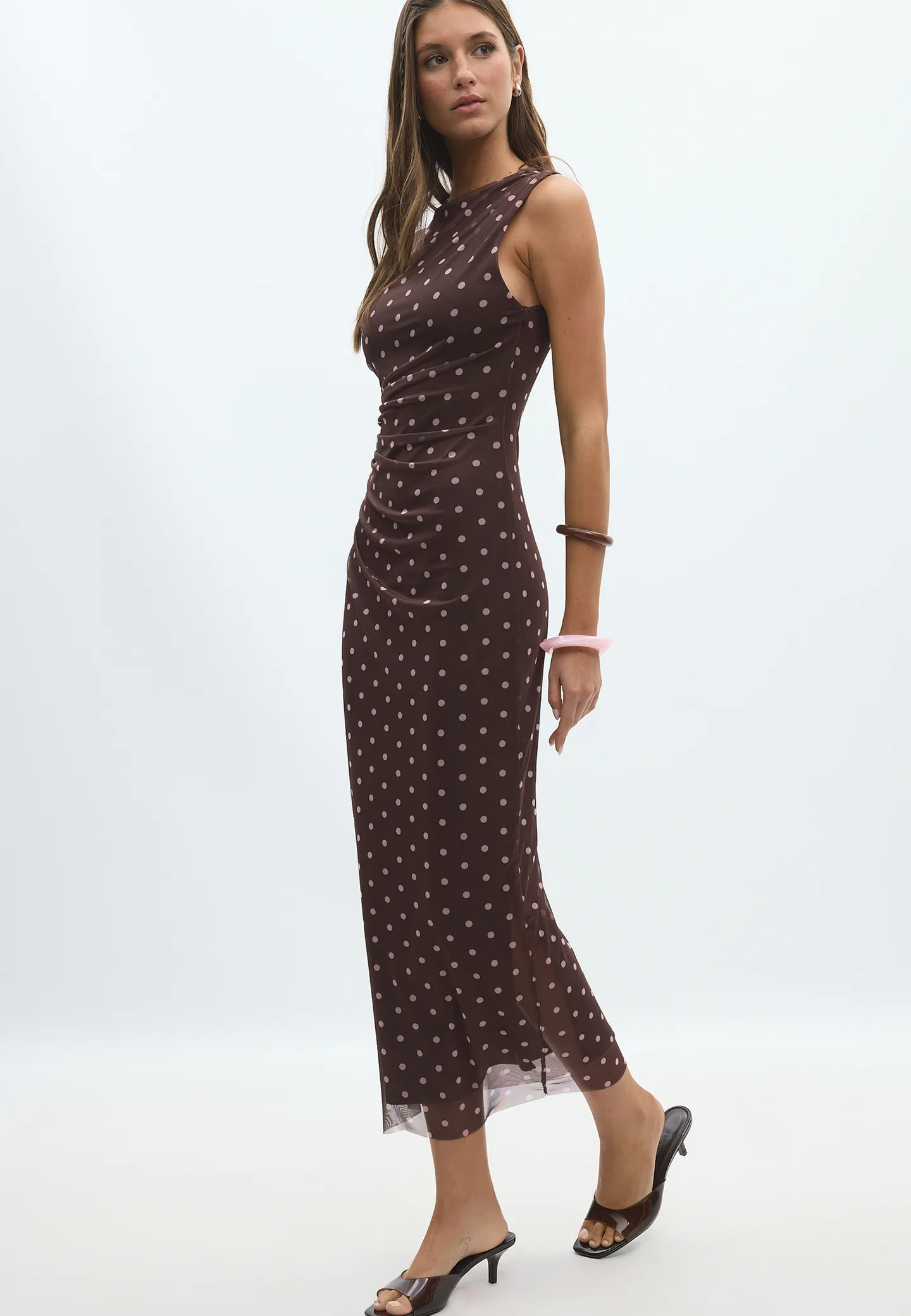 Polka dot tulle sleeveless midi dress - Women's fashion | Stradivarius United Kingdom | Stradivarius (UK)