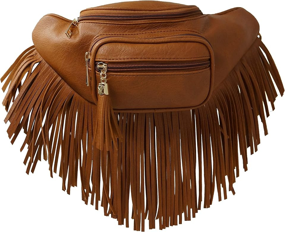 Solene Fringe purse Fanny Pack for women fashion waist packs with Multi Zipper Pockets Enjoy for Tra | Amazon (US)