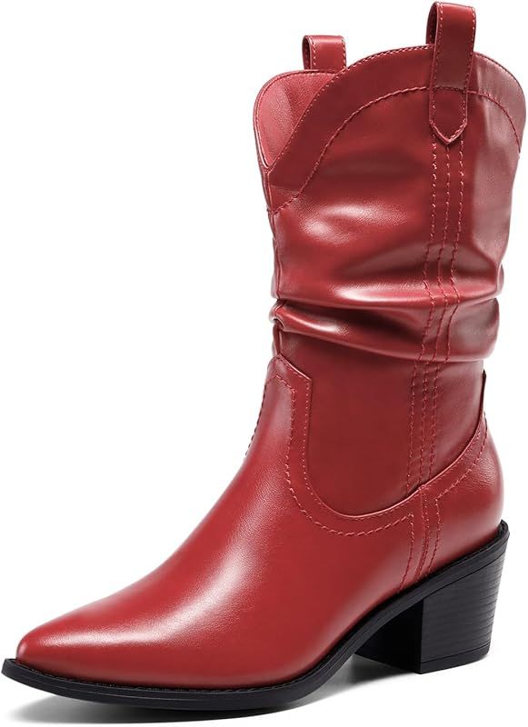 DREAM PAIRS Women's Cowgirl Boots, Mid Calf Western Cowboy Chunky Heel Boots, Slouchy & Pull-on f... | Amazon (US)