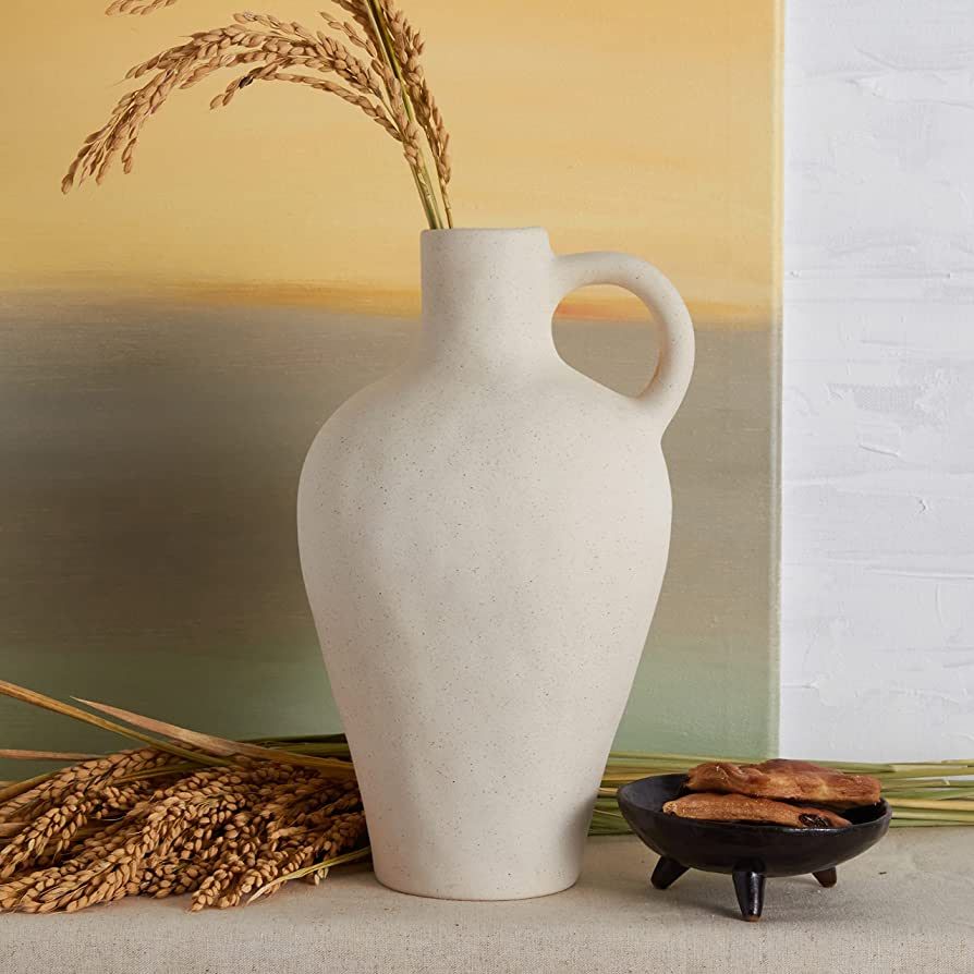 Antique Ceramic White Vase for Home Décor, Medium Size Stoneware Jug for Room Centerpiece, Rusti... | Amazon (US)