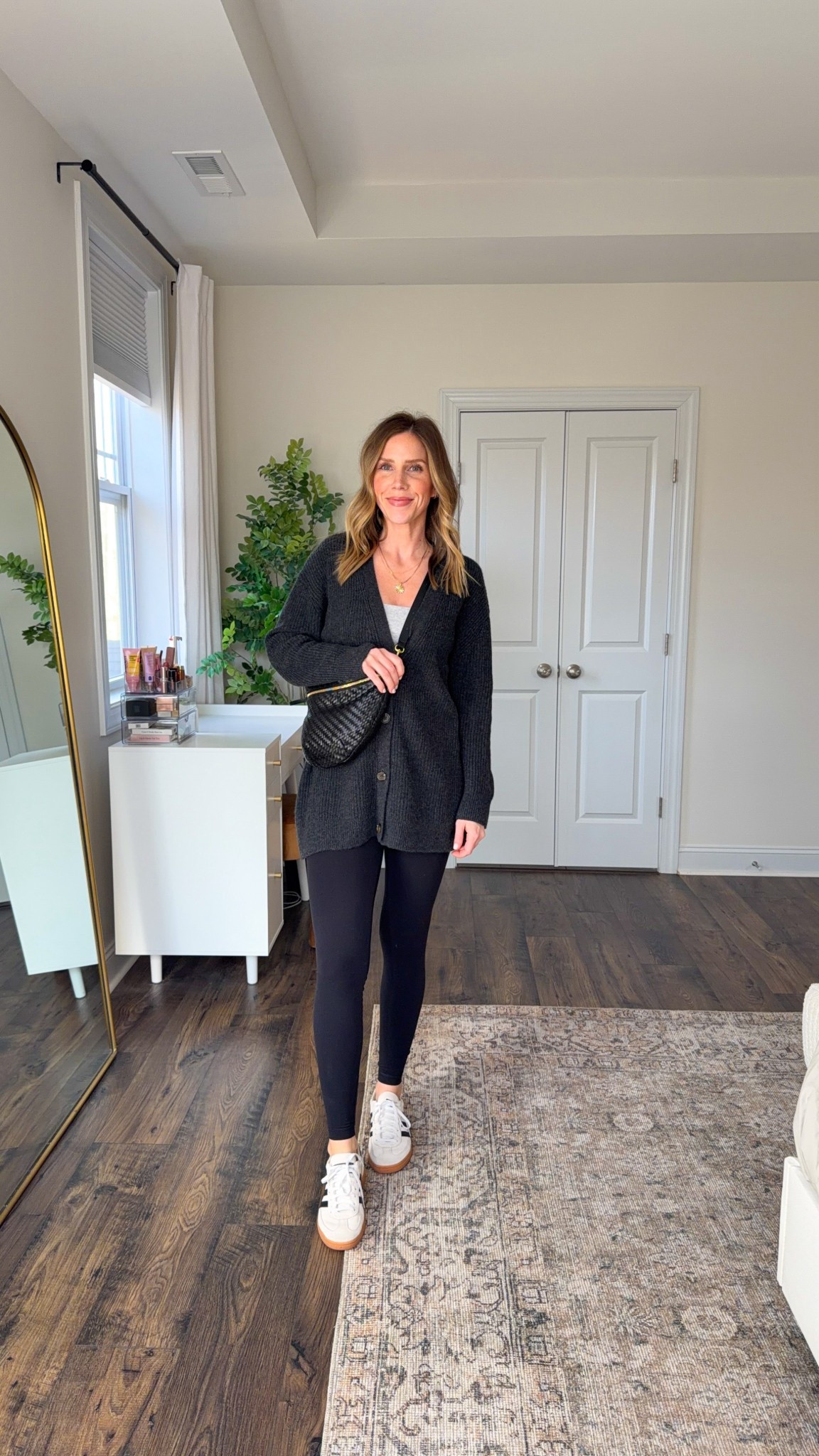 Cashmere cardigan I love from last year (in a S) and easy styling! 