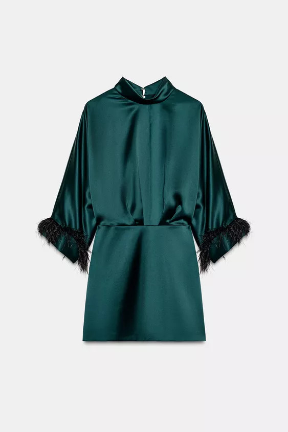 SHORT SATIN FEATHER DRESS | Zara UK