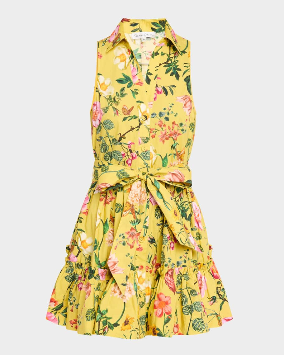 Cara Cara Hannah Floral Cotton Sleeveless Collared Mini Dress | Neiman Marcus