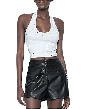 SweatyRocks Women's Rhinestone Halter Tops Sleeveless Slim Fit Cropped Tank Top | Amazon (US)