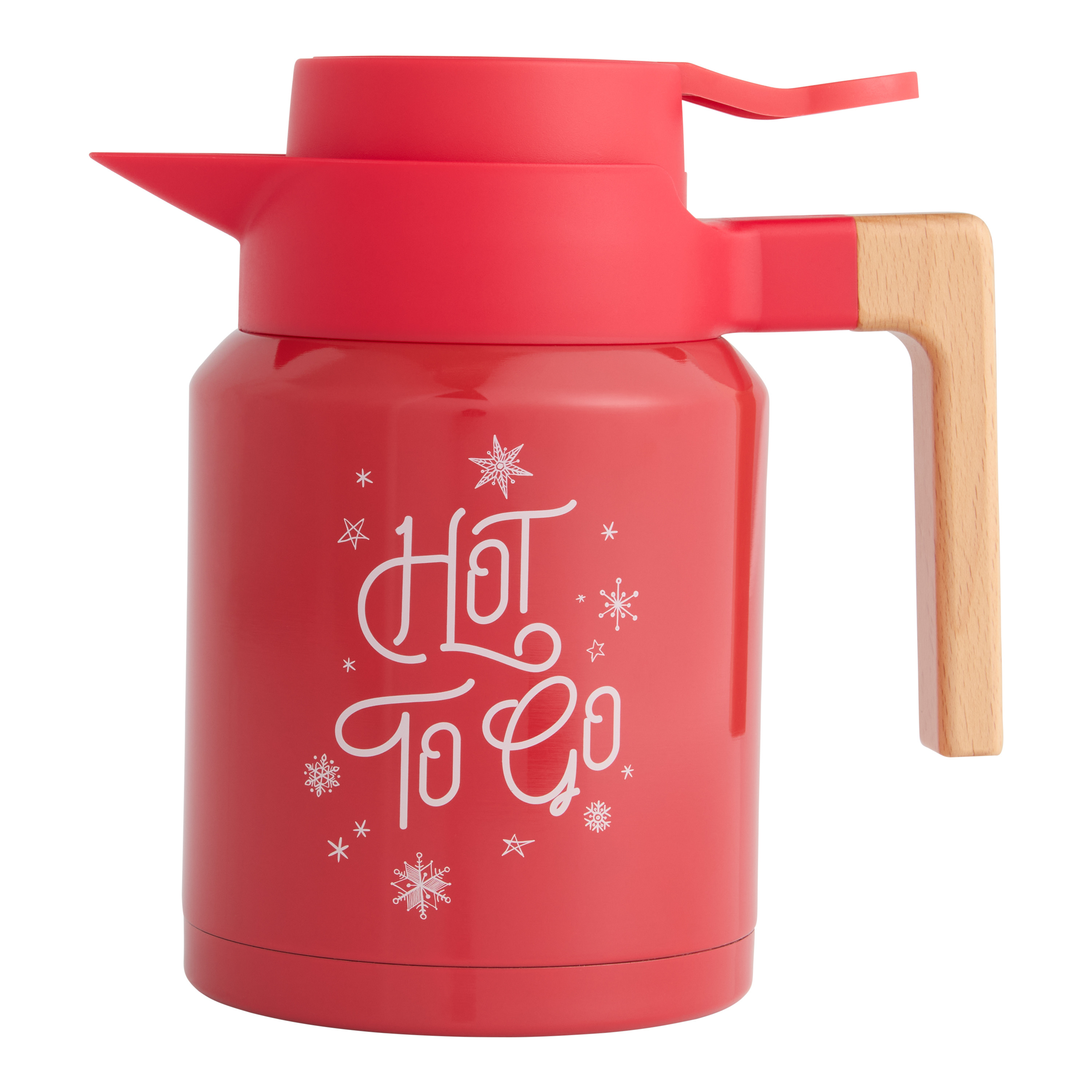 Red Steel and Wood Hot to Go Insulated Vacuum Carafe | World Market