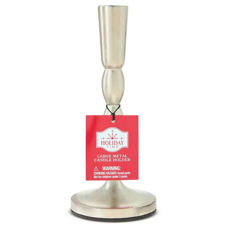 Silver Aluminum Finial Christmas Taper Candle Holder, 7.75", by Holiday Time | Walmart (US)