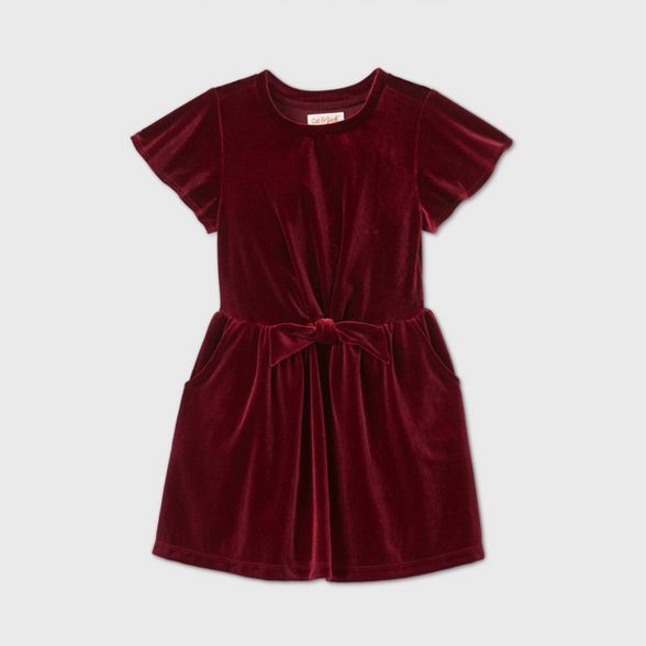 Toddler Girls' Velour Short Sleeve Dress - Cat & Jack™ Burgundy | Target