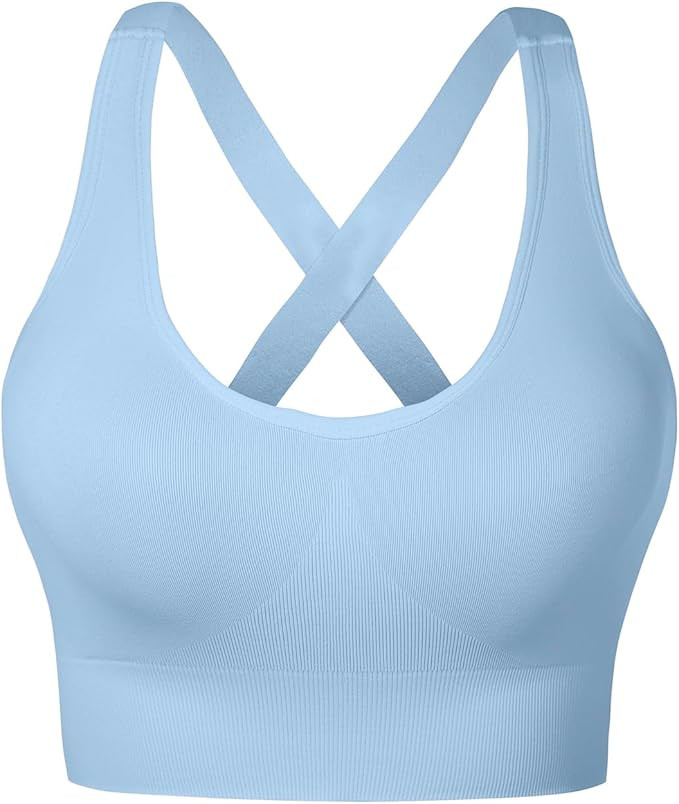 Sports Bra for Women Unpadded Medium Support Criss Cross Back Strappy Workout Bra High Impact Gym... | Amazon (US)