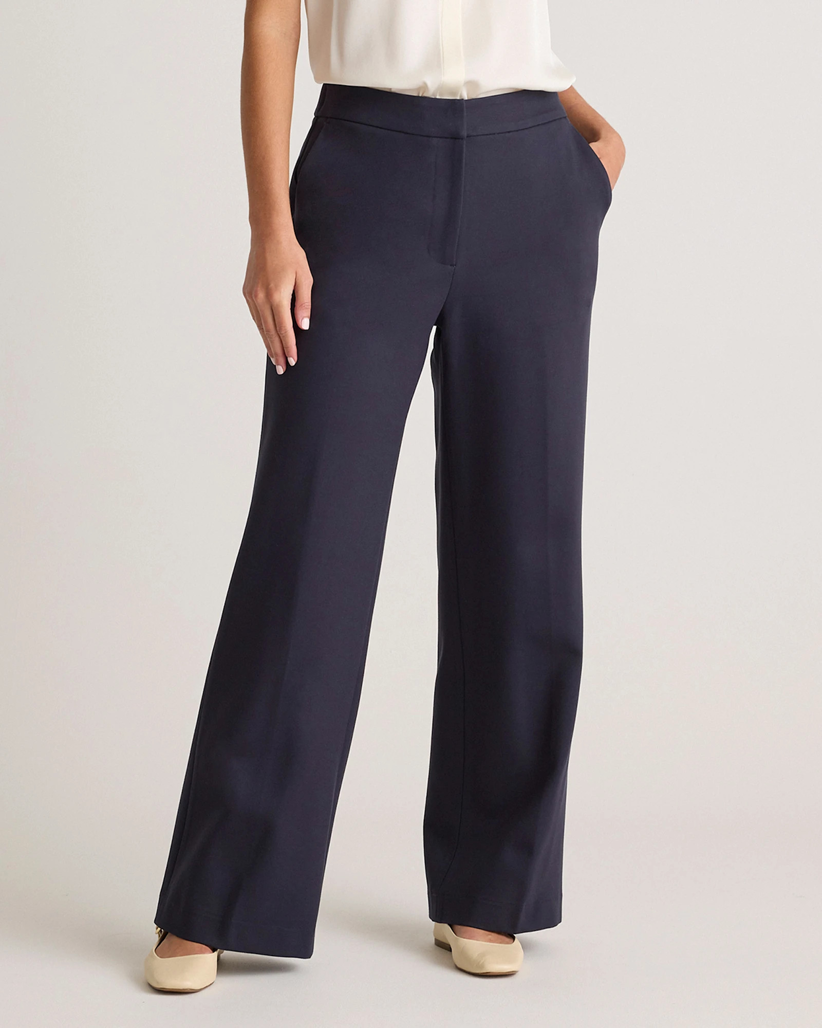 Quince | Women's Ultra-Stretch Ponte Trouser in Navy, Size 10, Rayon | Quince