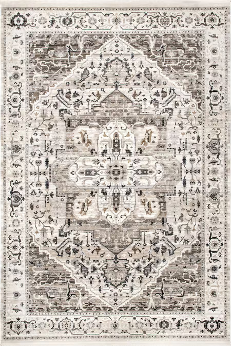 Beige Rosette Medallion Fringed Area Rug | Rugs USA