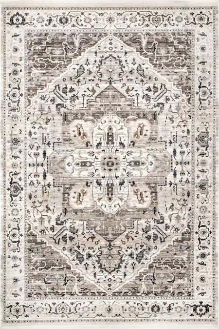 Beige Rosette Medallion Fringed 9' x 12' Area Rug | Rugs USA