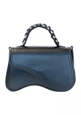 BCBGeneration Asymmetrical Flap Woven Chain Top Handle Crossbody, Black | Belk