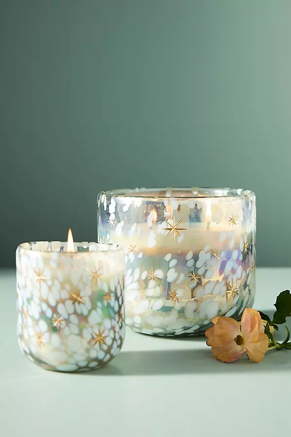 Festive Woody Winter Woods & Vanilla Gilded Glass Jar Candle | Anthropologie (US)
