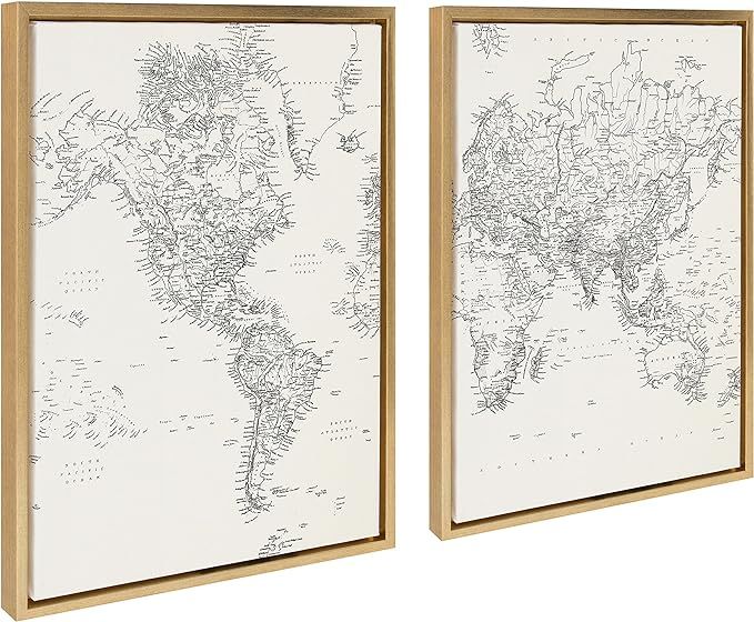 Kate and Laurel Sylvie Black and White Modern Retro World Map Framed Canvas Wall Art Set by The C... | Amazon (US)