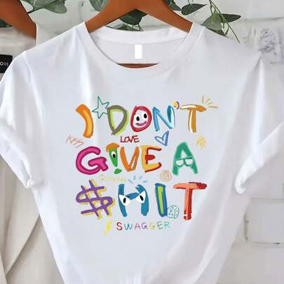 I DON'T GIVE A HIT Printed Women's T-Shirt, Summer Women's Casual Fashion Sports Fitness Daily Outdoor Home Breathable Round Neck Short-Sleeved T-Shir | SHEIN